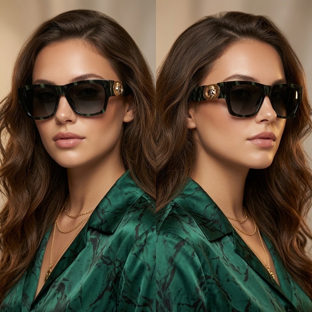 Green Marble Oversized‎ Trendy Rectangle Women Shades High-End Streetwear Style